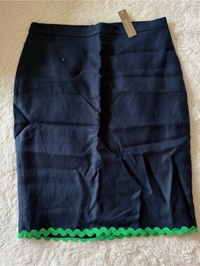 J. Crew Navy Pencil Skirt with Green Scalloped Hem NWT